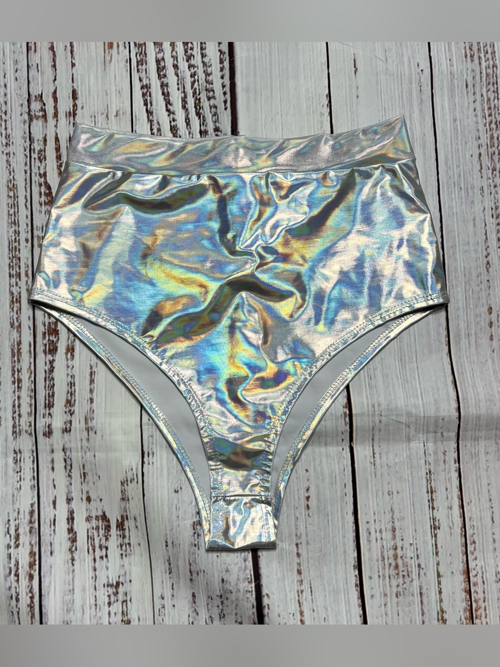 iHeartRaves Iridescent Holographic High-Waist Shorts - Silver